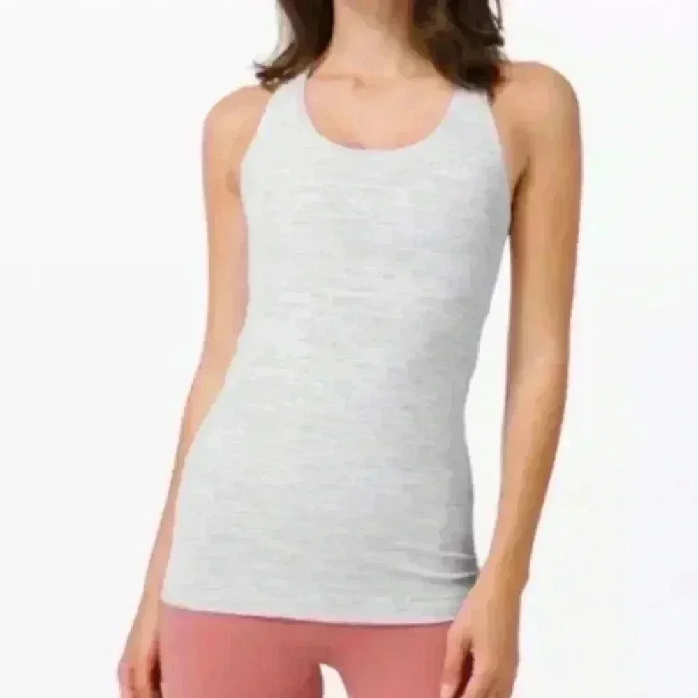 Lululemon Women's Gray White Stripe Racerback II Nulu Athletic Tank Top Size 8